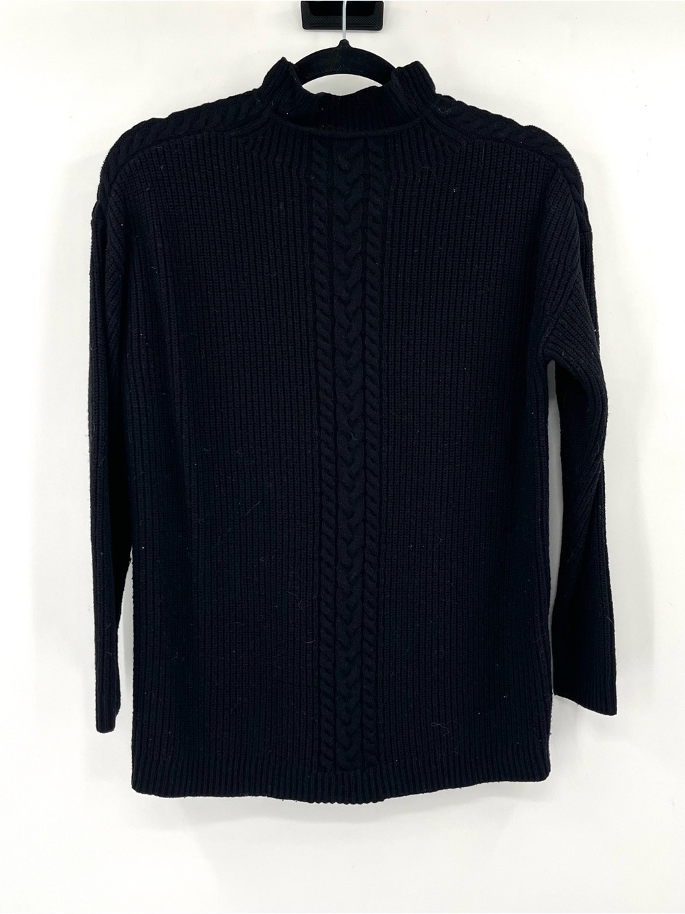TALBOTS Mock Neck Cable Knit Sweater Lambswool Blend Black S Pullover Knit Women